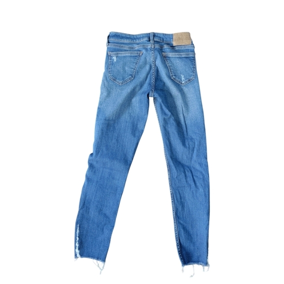 Zara Women's Sz 2 Z1975 Mid Rise Distressed Raw Hem Skinny Denim Jeans - Picture 4 of 12
